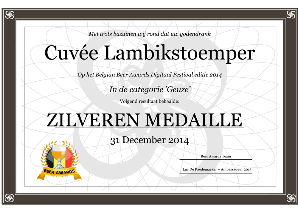 Zilveren medaille CuvÃ©e Lambikstoemper