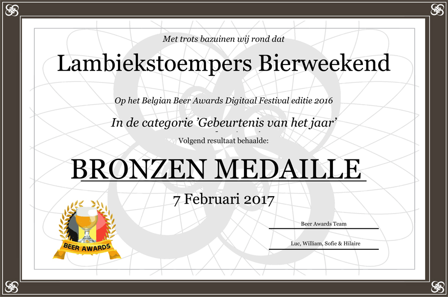 Bierweekend bronzen medaille 2016